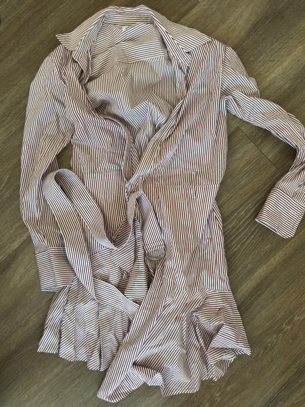 A.L.C. White and Burgundy Striped Button-Down Dress